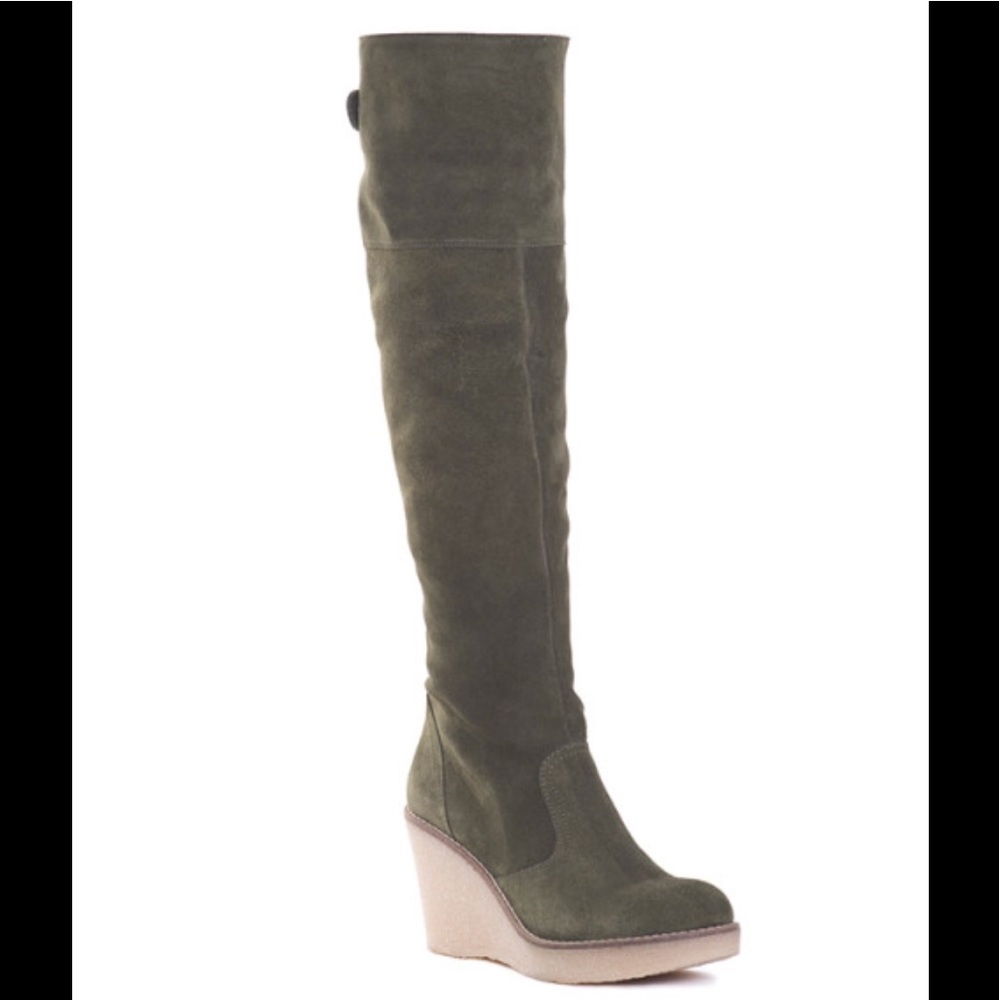 NWOT Skinnycalf Olive Suede Shearling Boots. - Picture 1 of 7